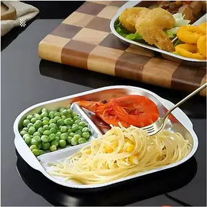 304 Stainless Steel Divided Plate, Two Styles Available, One-Piece Construction, Ideal for Party, Camping, Picnic, Self-Service Dining, Divider Plate