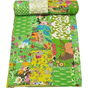 Indian Pure Cotton Patchwork, Paisley Print Kantha Multi Color (Multicolor-29, Twin (60"x 90"))