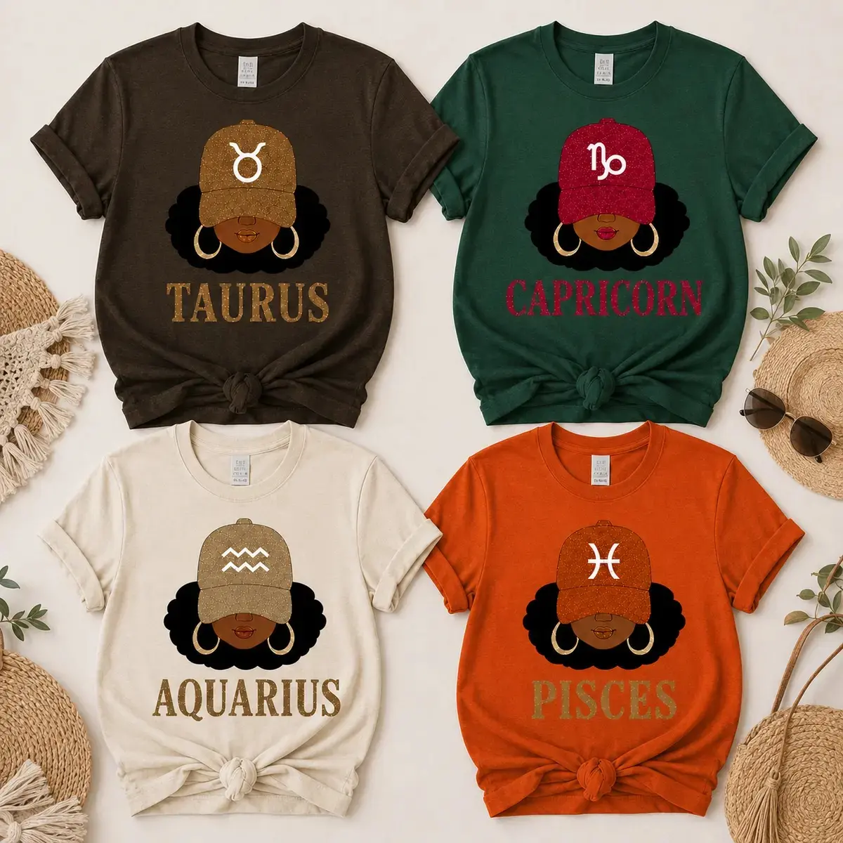 All 12 Zodiac Black Girl Shirt, Zodiac Sign Tee, Afro Astrology Graphic T-Shirt, Taurus Capricorn Aquarius Pisces Shirt, Gift for Women - Philip82 Store