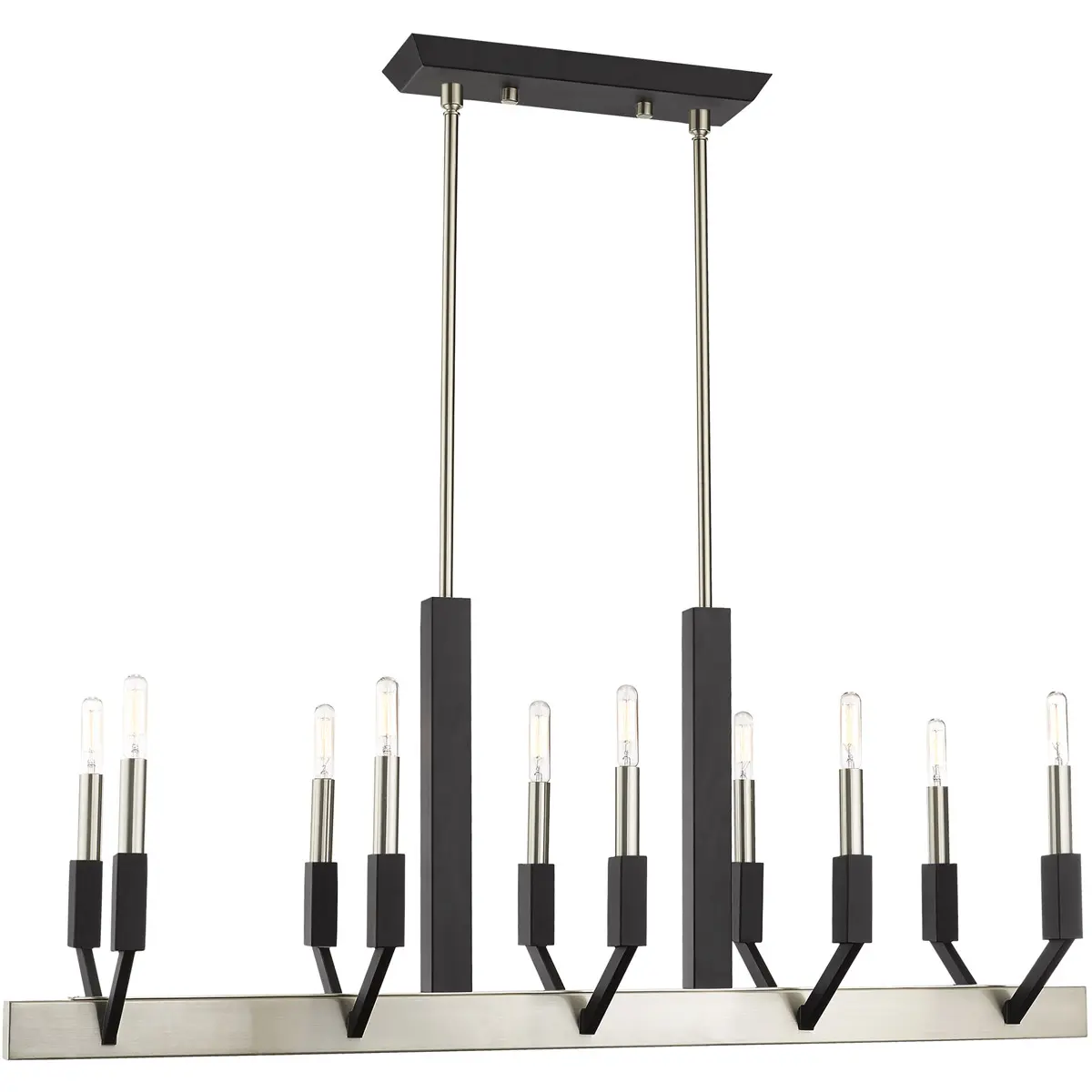 12 inch 10 Light Brushed Nickel & Black Linear Chandelier with Steel base material