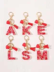 Fashion Initial Letter Key Chain A-Z, Elegant Alphabet Keychain Kawaii with Love Tassel, Perfect for Ladies' Backpack & Handbag Decorations
