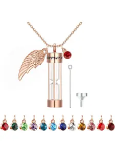 Cremation Urn Love Necklace for Ashes with 12 Birthstone Timeless Hourglass Memorial Pendant Keepsake Jewelry for Human Pet Ashes with Angel Wing Dainty Necklace Necklace Gift
