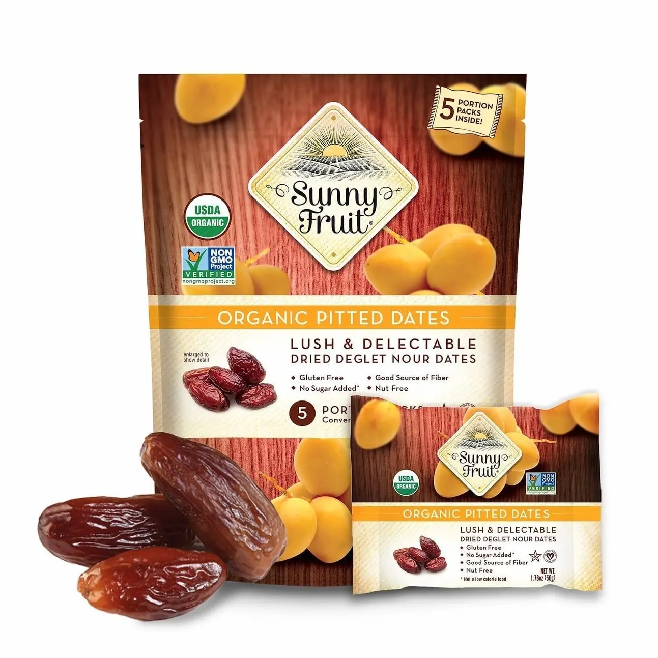 ORGANIC Pitted Dried Dates - Sunny Fruit (3 Bags) - (5) 1.76oz. Portion Packs per Bag | Purely Dates - NO Added Sugars, Sulfurs or Preservatives | NON-GMO, VEGAN, HALAL & KOSHER