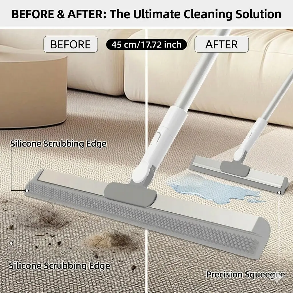 Silicone Rubber Broom, 75cm-117cm Extendable Multifunctional Household Tool, Dry-Wet Dual-Use Water Scraper Mop, Ideal for Bathrooms