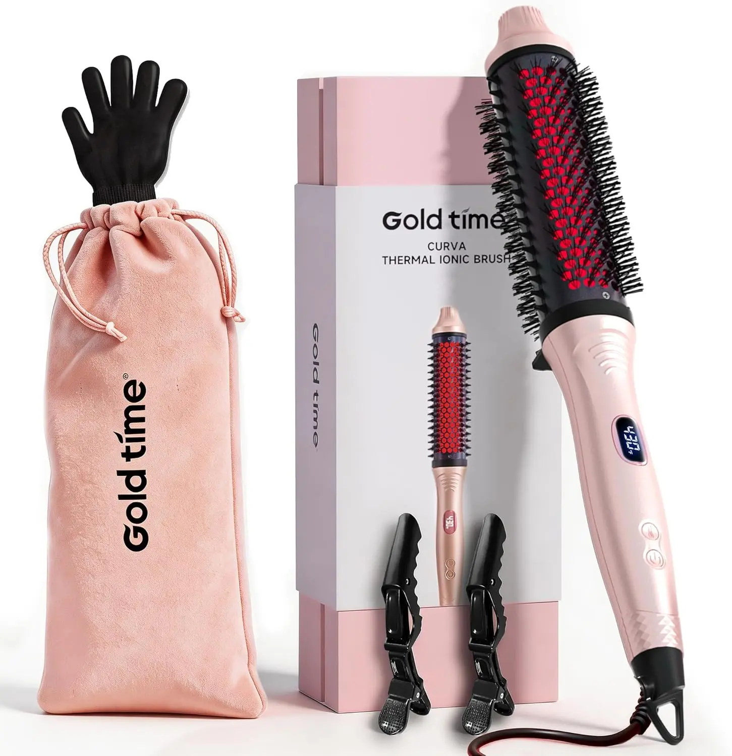 Blowout Wavy Boost 1.5 inch Heated Round Brush,Thermal Brush,Dual Voltage, Pink, Less Damage, Hair Heated Curler Brush,Negative Ions Single,for wavy hair,hairstyling,long-lasting wave,Detangler Straightening,summer vibes,Crimper Curling Irons