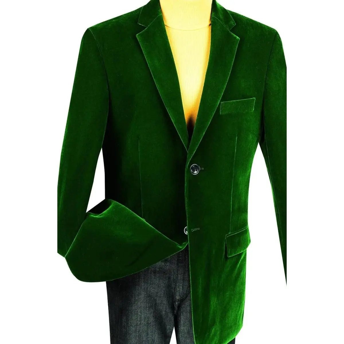 Mens 2 Button Regular Fit Velvet Blazer in Emerald Hunter Green