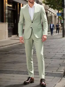 Men's Mint Casual Formal Suit Set, Lightweight Business Blazer, Wedding/commute, Tall and Slim Fit, 2-Piece Ensemble