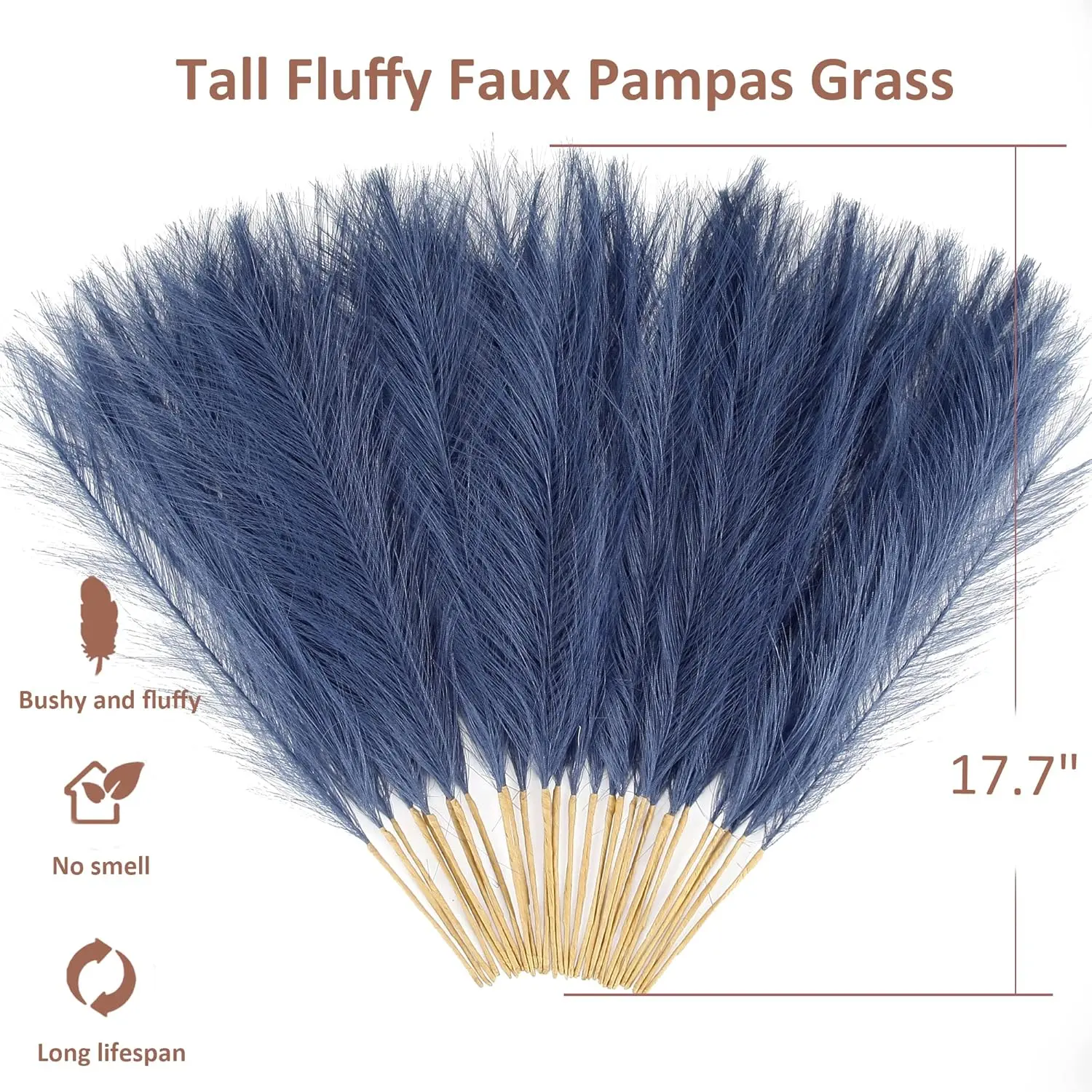 Navy Blue Pampas Grass Small, 30 Pcs 17" Faux Pampas Grass Short Decor, Pompas Grass Flower Arrangement and Vase Filler for Boho Home Wedding Decoration