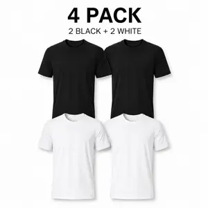 4-Pack $18.99 Men's T-Shirts, Cotton Blend Crew Neck Tees in 2 Black & 2 White, Plain Short Sleeve Comfy Athletic Undershirts for Casual Wear,oversize tee, Unisex Menswear Top Womenswear Streetwear Tshirt
