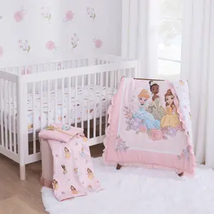 NoJo Disney Princess Dreams in Bloom Crib Sheet Set - 3pc: Classic Patterns, Knitted, Fits 8" Mattress