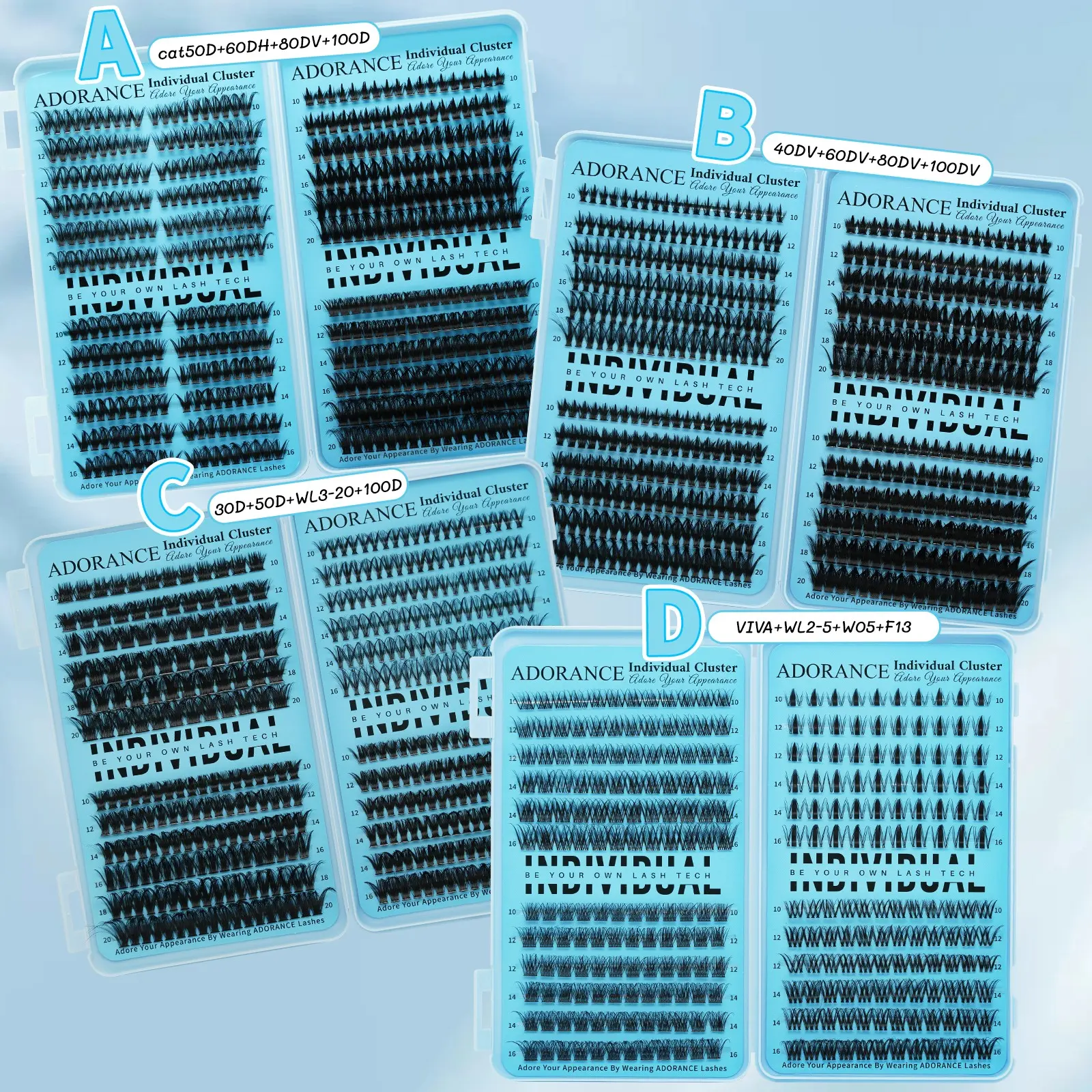 ADORANCE C Curl Volume Eyelash Clusters 444/456/420/267PCS, Reusable DIY Lash Clusters Kit for Beginners, Makeup, Perfect for Daily Wear, Dating & Bridal Looks, Eyelash Extensions, DIY Lashes Cluster, Natural Daily Lashes, Eyelashes Extensions, Cosmetic
