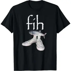 Fih Shoes Funny Misspelled Fish Meme T-Shirt Casual Style Tee Casual Slim Fitting Black Shortsleeve