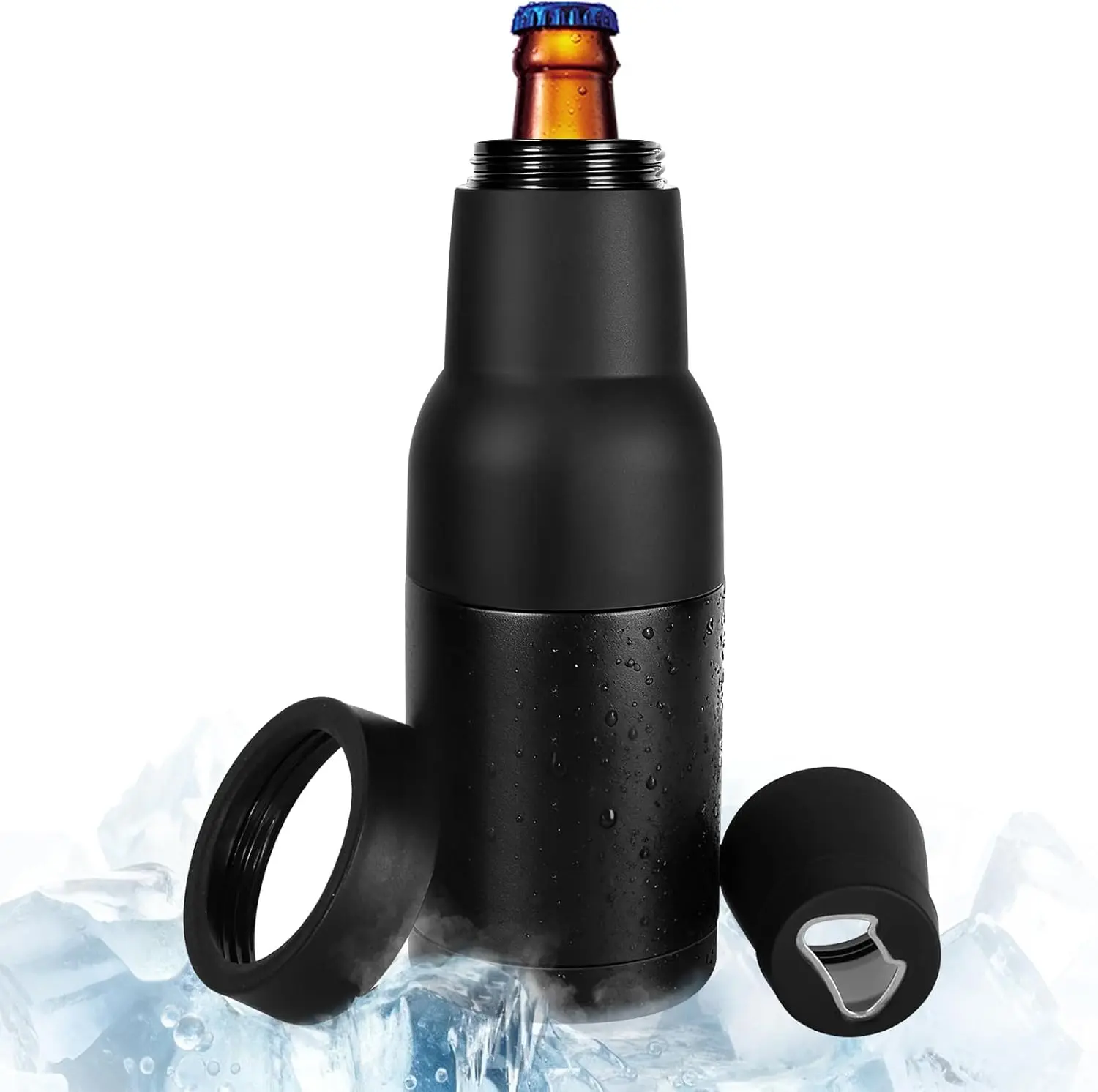 Can Cooler for 12oz Slim Cans & Bottles, Double Wall Stainless Steel Vacuum Insulation, Portable Drink Keeper with Built-in Bottle Opener for Outdoor Parties
