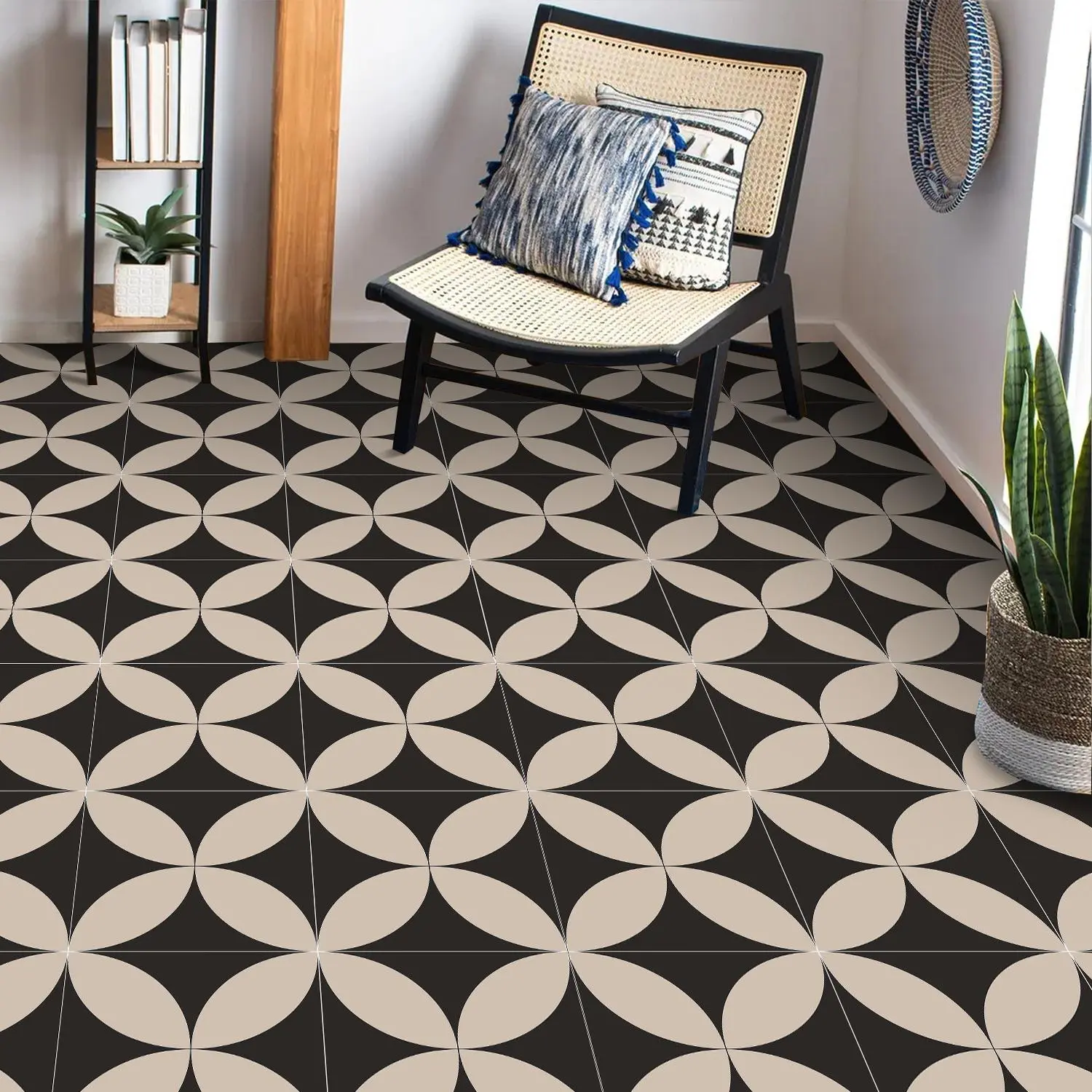 French Retro Small Flower Brick Peel and Stick Floor Tile, Waterproof Vinyl Flooring, DIY Installation, Home Decoration, 20/30cm, 9 Sheets