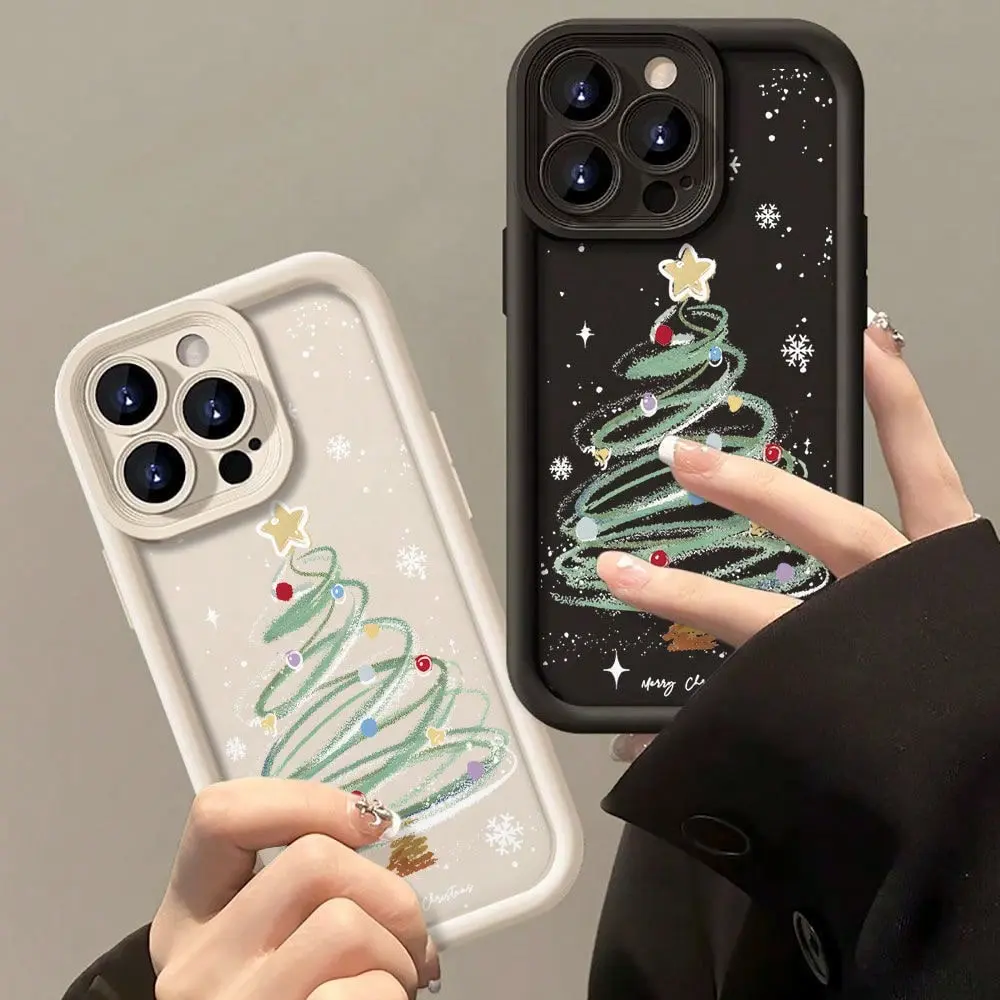 1pc Soft Christmas Tree & Snowflake Themed Fashionable Silicone TPU Cellphone Case - Shockproof, Anti-Fall, Dirt-Resistant Cellphone Protection Accessory for Multi-Model iPhone 17/16/15/14/13/12/11 Pro Max, XS, X, Casing,back to school,back to school haul