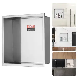 VEVOR 13x13 No Tile Shower Niche 304 Stainless Steel, Wall-Inserted Niche Recessed Double Shelves, Sealed Waterproof Rust-Resistant Modern Niche for Shower Bathroom Soap Storage, Silver