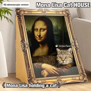 VAGASCAPE Mona Lisa Cat Scratcher Bed 2025 with Arm Front Panel Eco-Friendly Cardboard Cat House Easy-to-Assemble Artistic Home Decoration for Cats and Small Pets
