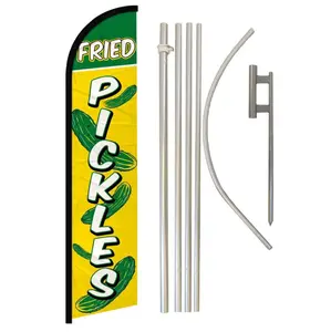 Windless Fried Pickles Banner Flag with Complete Steel-Aluminum Pole Kit, 11.5x2.5ft Polyester Backdrop for Home, Festive & Party Supplies, Outdoor Display
