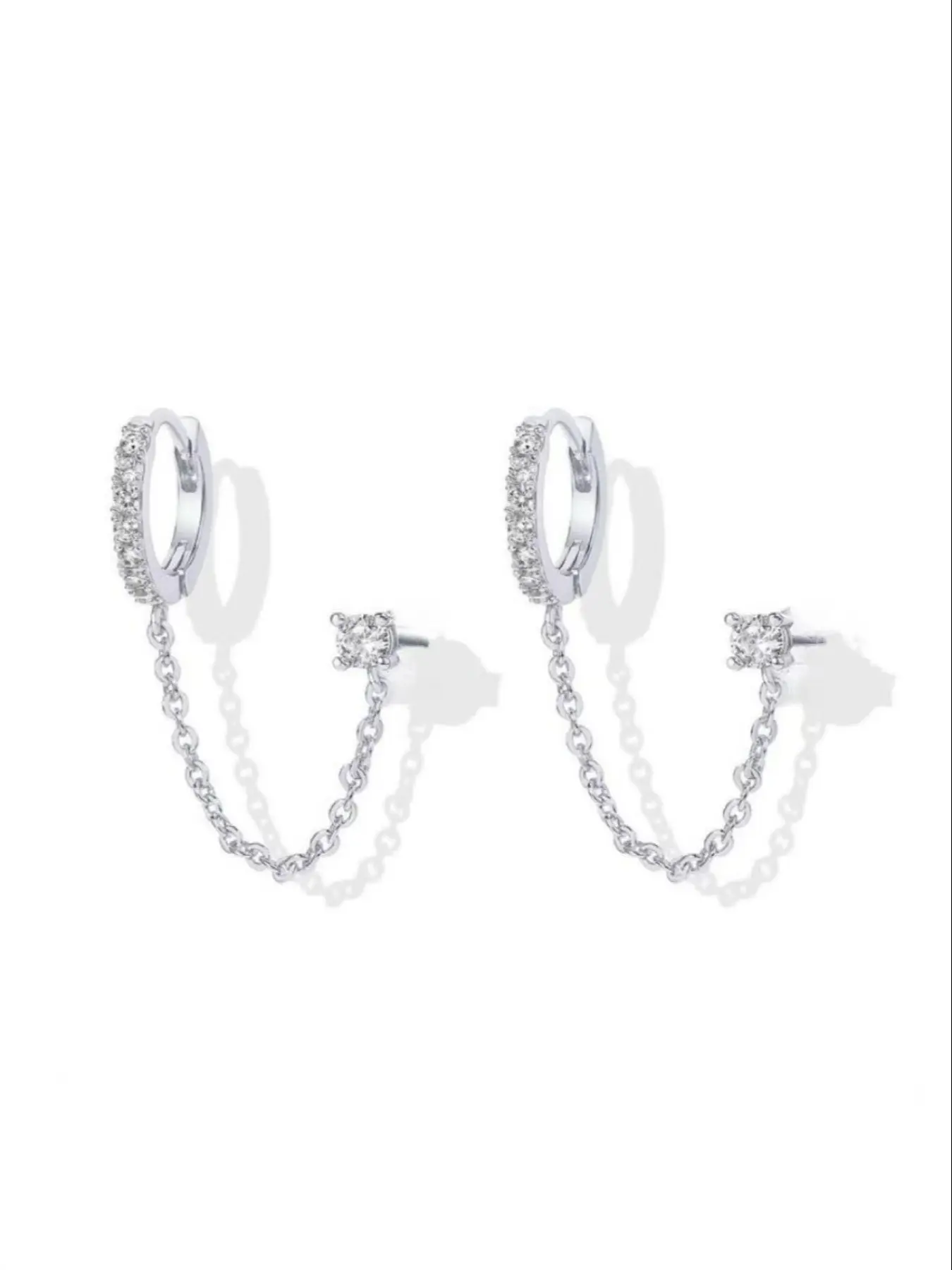 Gold Chain Earrings for Women, Double Piercing Dangle Chain Huggie Hoop Earrings (A pair), Cubic Zirconia Pearl Stud Ear Cuff Earrings for Women, Cz Dainty Earrings, Dainty Earring Hoops, Earrings Dangling