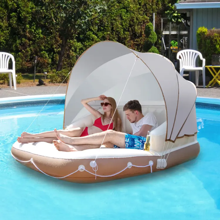 COSTWAY Inflatable Pool Float, 2/4/6 People Inflatable Pool Raft w/ Cup Holders for Adults Kids, Floating Island Toys for Party, Beach, River, Lake-Deals for You Days