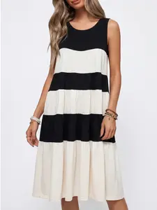 Women's Sleepwear Dress, Summer Soft Breathable Fabric, Classic Striped Design, Sleeveless Loose Fit, Comfortable Casual Style, Loungewear, Womenswear