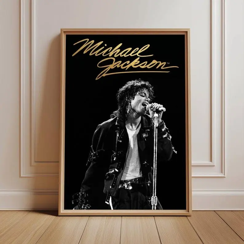 Michael Jackson Poster Wall Art, King Of Pop Music Decor, Black And White Retro Concert Photograph, Iconic Singer Picture For Home Theater