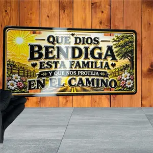 Personalized Car Aluminium Sign - "Que Dios Bendiga Esta Familia y Que Nos Proteja en el Camino" Decor, 12x6in Home Decor Car Exterior Accessory