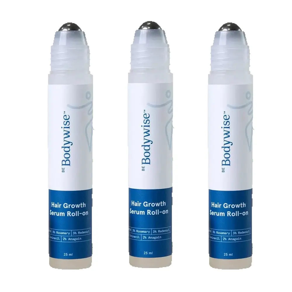 3 Bottles BeBodywise Advanced Hair Density Roll-On Serum 25 ml |         5% Saw Palmetto, 3% Rosemary, 1% Caffeine Herbasome & 3% Fenugreek |         Scalp Serum for Reduced Hair Fall |         Men & Women