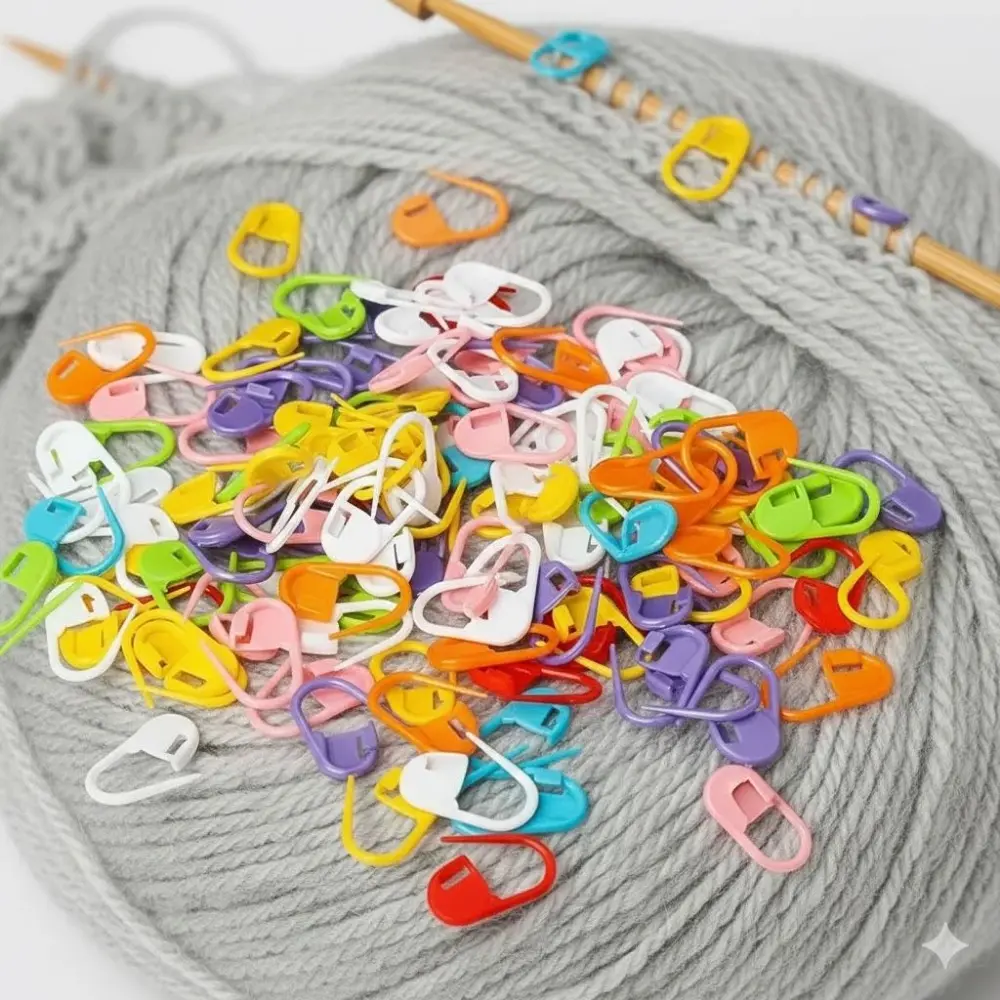 Reusable Slip-Resistant Knitting Stitch Markers, Anti-Slip Locking Crochet Clips in Assorted Colors. Plastic Stitch Holders, Row Counters for DIY Yarn Crafts, Secure Knitting Accessories, Anti-Drop Cable Markers.