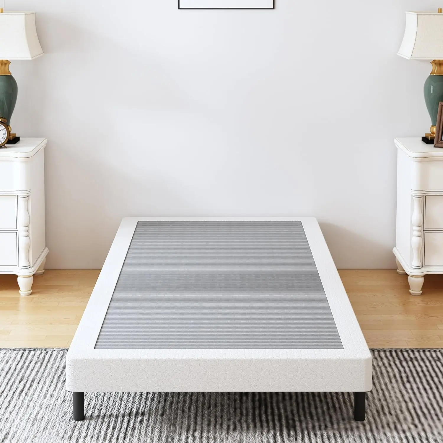 Box Springs  4 Inch, 1500lbs Heavy Duty Metal Frame Mattress Foundation, Non-Slip/No Noise/Easy Assembly/Easy Clean Cover