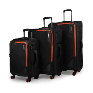 3-Piece Softside Expandable 20% Luggage Set with Front Open Pocket,Softside Suitcases w/Spinner Wheels,Lightweight Durable Rolling Luggage w/TSA LOCK（Black,22in/28in/32in