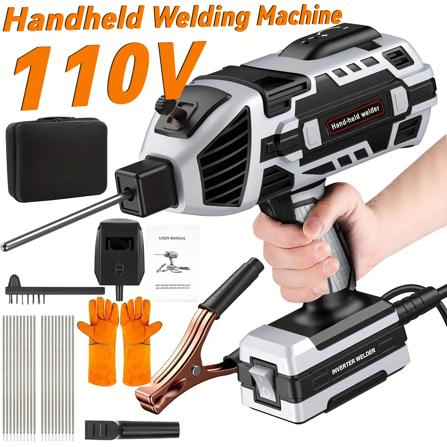 110V Portable Welder, Portable Electric Welding Machine,110V Portable Welder Handheld with IGBT Inverter 5 Variable Current Adjustment, ARC Welder Gun, Fits for 3/32" Wire Rods
