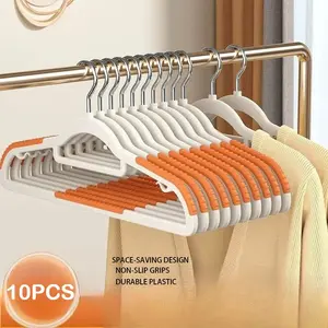 10-Pack Non-Slip Hangers, Durable Plastic Clothes Hangers, Heavy-Duty Closet Organizers, Ideal for Wardrobe Storage and Organization, Hanging Clothes Storage