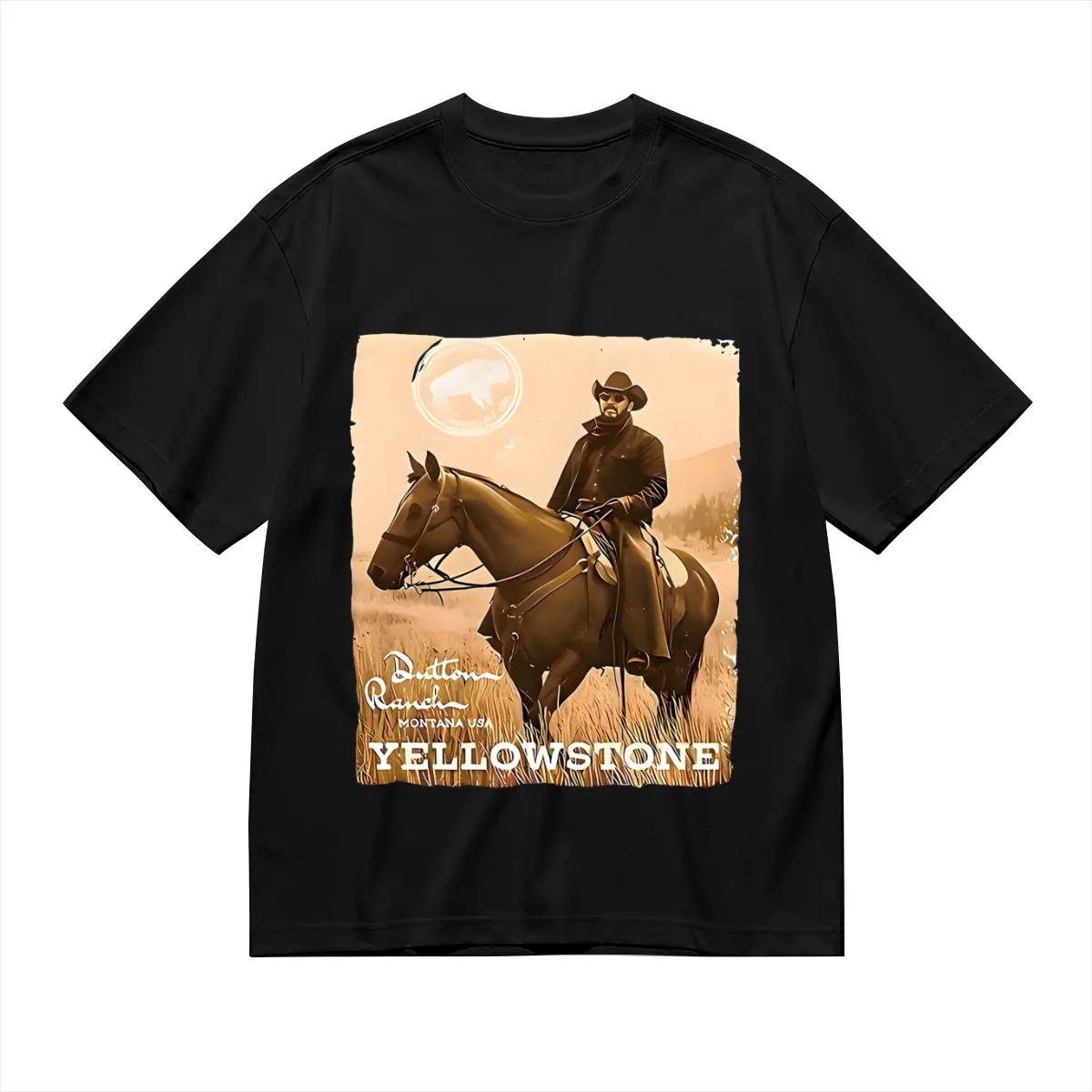 1pc Women's Yellowstone TV Show Graphic Tee - Black Western Cowboy Dutton Ranch Print T-Shirt, Casual Comfort Fit, Machine Washable, Perfect Gift for Fans, Fan Merchandise, Cowboy Graphic Print, Allse