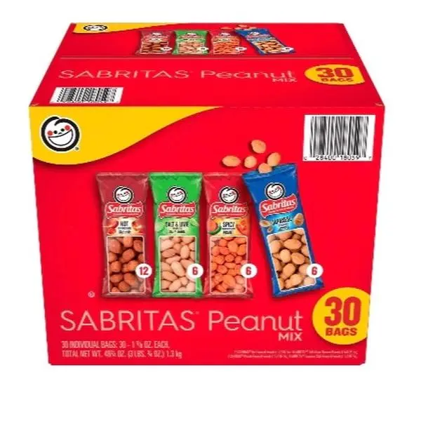 Variety Pack Peanuts 30 pk. - 30 Individual Bags 1 1/2 oz Each Total Net 40 oz 1.3 kg Variety Pack Peanuts 30 pk. - 30 Individual Bags 1 1/2 oz Each Total Net 40 oz 1.3 kg