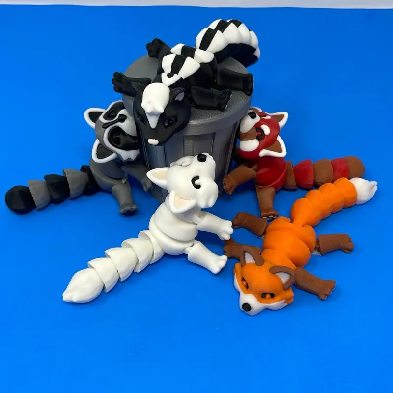 3D Printed Articulated Animal Fidget Toy with Movable Joints - Raccoon, Panda, Skunk, Fox, Snow Fox, Stress Relief Toy for Kids, Stress Relief Toys