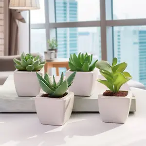 Artificial Potted Succulent, 4pcs Artificial Plant Set Desktop Mini Decorative Simulation Plant Decoration, Mini Plastic Faux Bonsai Ornaments for Home Decor, Fake Plastic Plants
