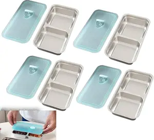 Reusable Two-Compartment Snack Containers, Stainless Steel Containers for Children's Snacks, and Camping Containers for Take-away Sauces and Fruits