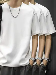 Men's 3-Pack Plain White Crew Neck Short-Sleeve T-Shirts - Ultra-Soft Breathable Cotton-Blend Fabric, Relaxed Fit, Durable Stitching for Daily Casual, Gym & Loungewear