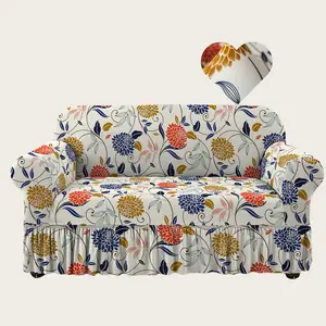 Modern Floral Print Elastic Sofa Cover, Pet-Friendly Polyester Fabric, Fits Single Twin Three Seater Sofas