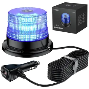 Justech 40LED Magnetic Strobe Light, 7 Flash Patterns Flashing Warning Light High Visibility, IP65 Waterproof Emergency Beacon with 16ft/5m Straight Cord for 12-24V Snow Plow Trucks Vehicles (Blue)
