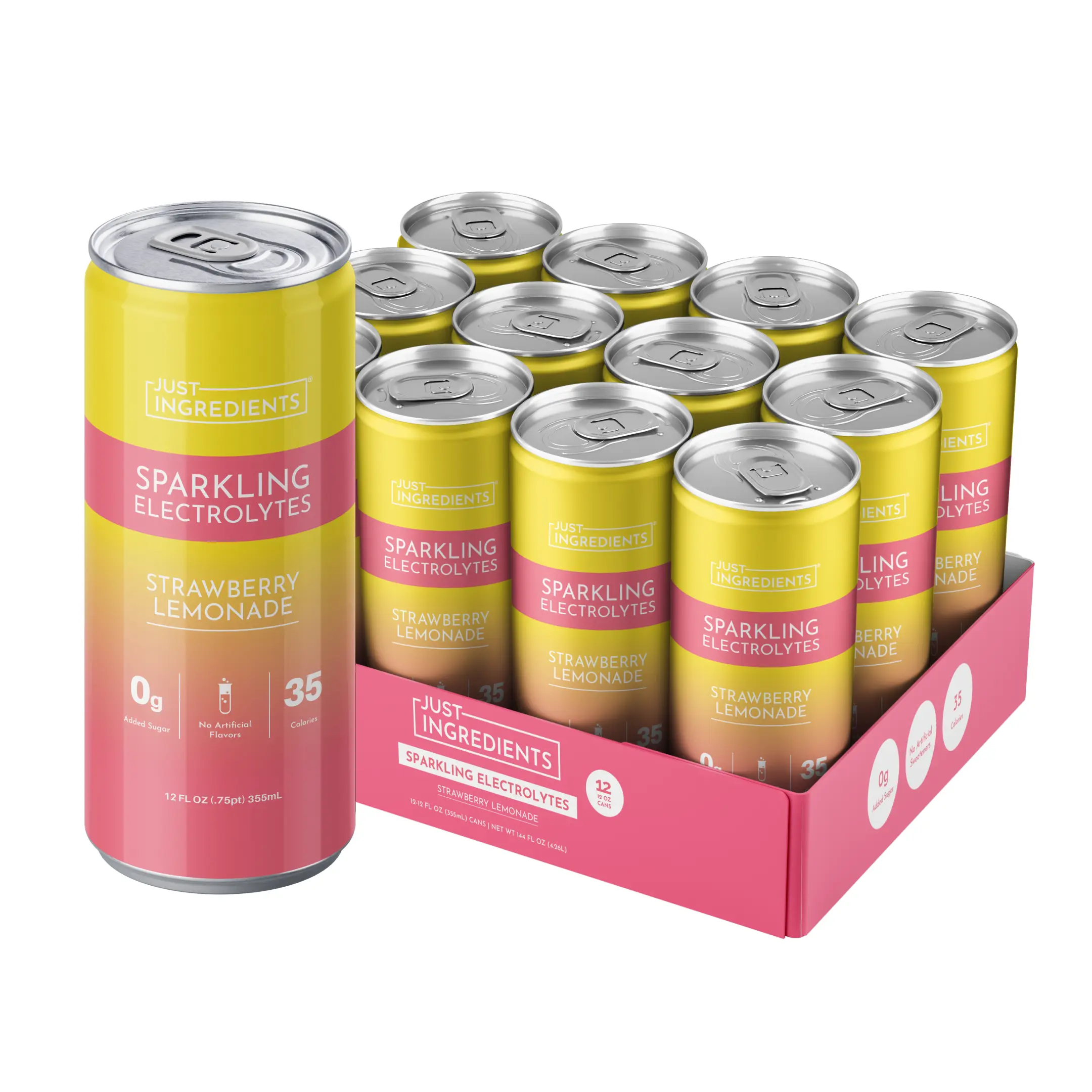 Just Ingredients - Strawberry Lemonade Sparkling Electrolytes (12 Pack) - Real Food Ingredient Hydration Drink Just Ingredients - Strawberry Lemonade Sparkling Electrolytes (12 Pack) - Real Food Ingredient Hydration Drink