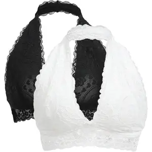 Women's 2 Piece Halter Lace Bralette Bra Womenswear Bridal Black And White Brallete(Sheets)