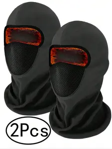 2Pcs-Autumn Winter Fleece Lined Warm Headgear Outdoor Cycling Motorcycle Full Face Windproof Hat Thermal Ski Mask Full Balaclava Outdoor Sports Mask Unisex Sporty Style