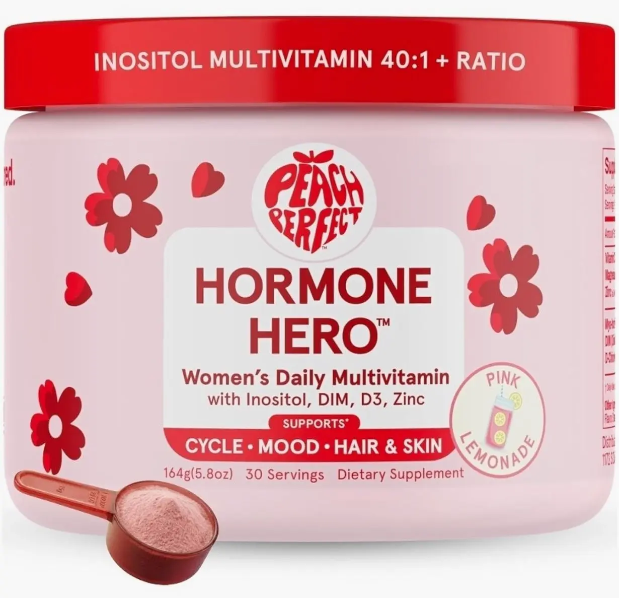 Inositol Powder Multivitamin, Pink Lemonade Flavor – 4g Myo & D-Chiro Inositol, DIM, Zinc, Magnesium Glycinate, Vitamin D3 – Supports Women’s Health, Cycle, Energy, 30 SVG