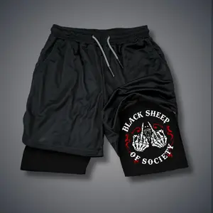 [Viral]  80s 90s Double-Layer Sports Shorts Graphic Shorts Black Camo Streetwear Shorts Men Outfits Men Vacation Outfits Shorts
