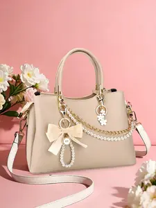 Bag Charm Pendants Large Pearl Bow Bag Charm Three-Piece Set Simulated Pearl Bag Charm High Quality Multiple Ways To Wear Elegant And Grand Suitable For Bags And Keys Suitable For Giving To Friends Birthday Gift Keychain Sparkly Bag Charm Charms for Bags