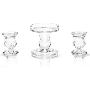 Unity candle holder glass candle holders for pillar candles taper candles glass candlestick holders set of 3 decorative clear glass candlestick holder for wedding table dinning church centerpiece