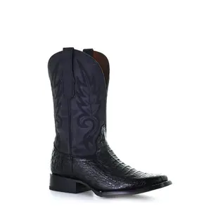Men’s Black Caiman Embroidery Square Toe