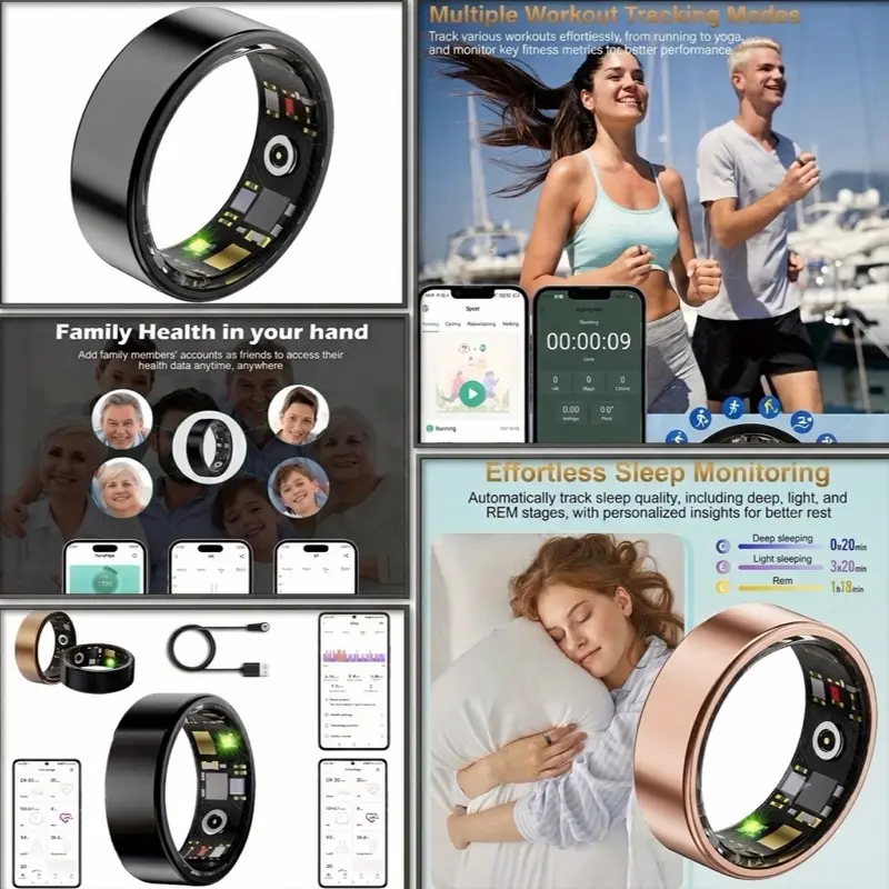 Smart Ring, Health Ring, Sleep Tracking Wearable - Fitness Ring with Pedometer, Calories, Distance & Exercise Track - Inteligente Ring Waterproof Compatible with iPhone & Android - Gifts for Women Men (Ring Measuring Kit Sold Separately)